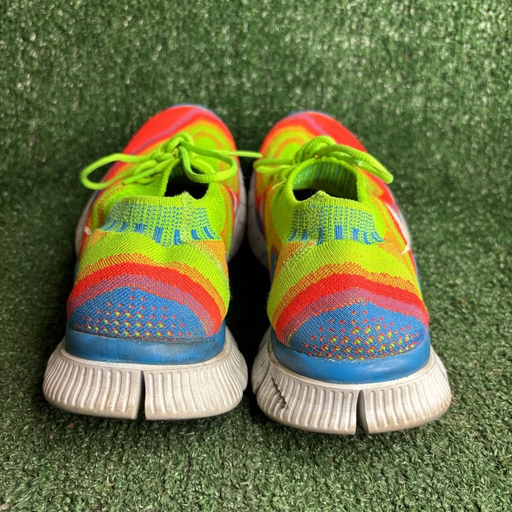 Nike Free Flyknit 5.0 Rainbow Woven Running Sneaker Green Multicolor Mens Sz 11